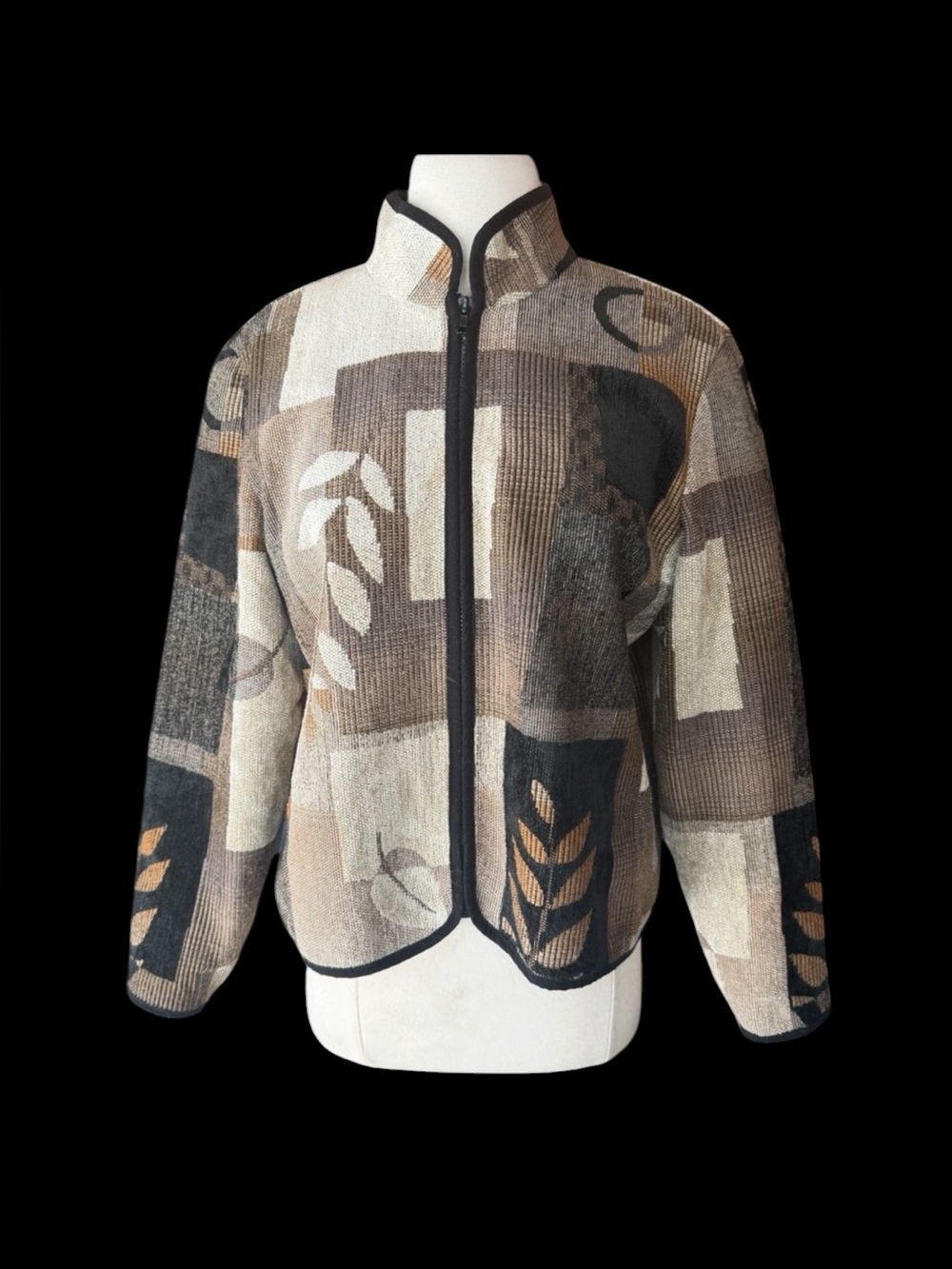 Late 1990s/Y2K Coldwater Creek Falling Leaves Patchwork Art-To-Wear Full Zip Jac